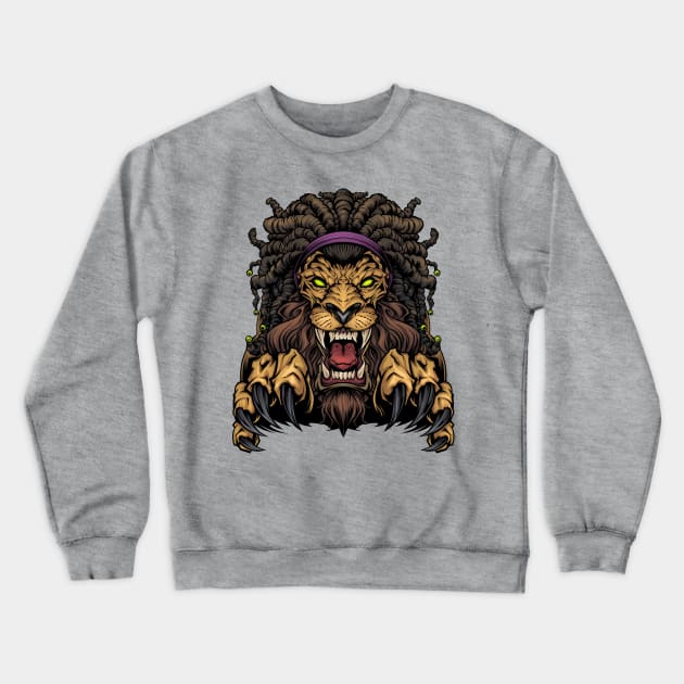 Lion with Dreadlocks Crewneck Sweatshirt by FlylandDesigns